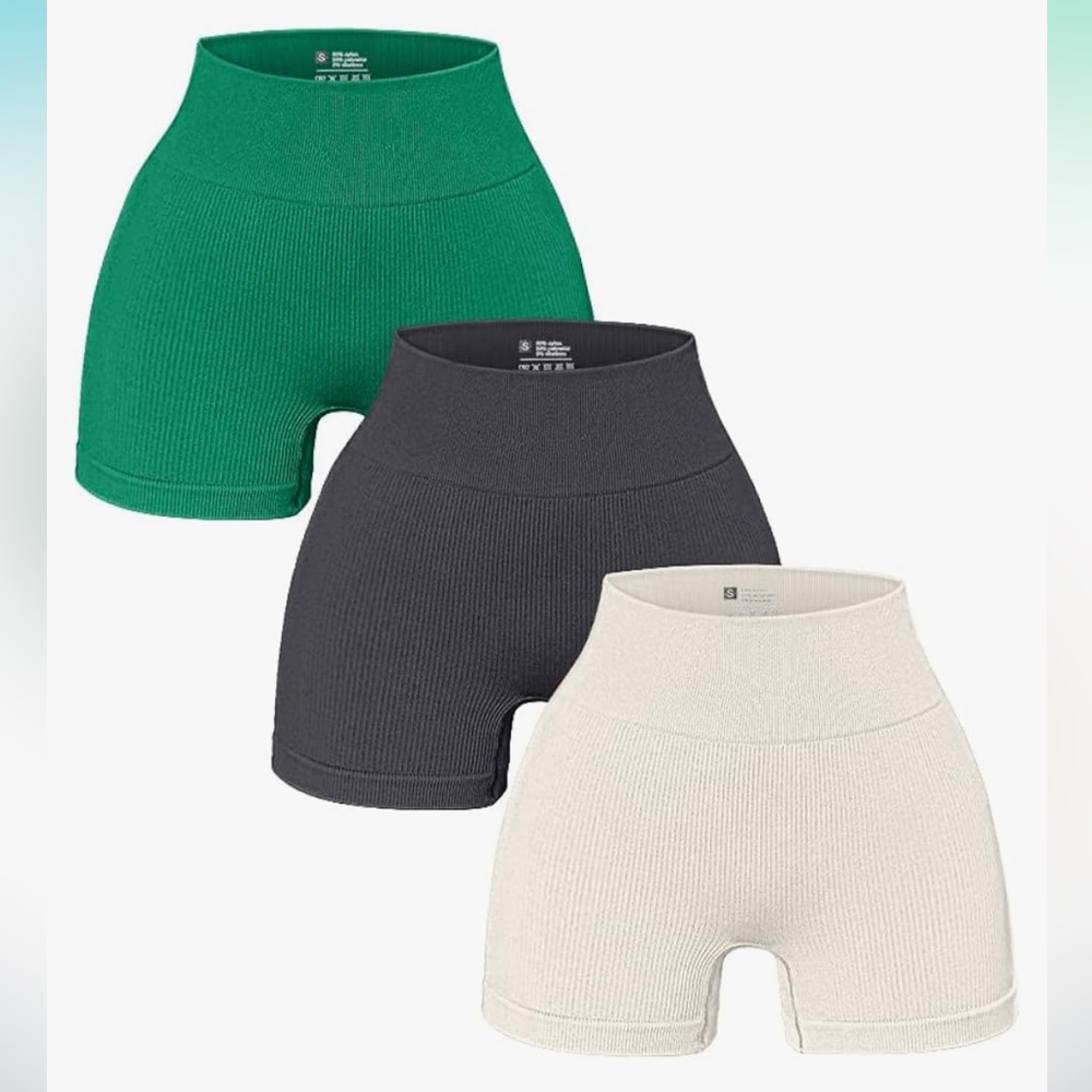 OQQ 3 Piece Yoga Ribbed Seamless Workout High
Waist Athletic Legging Bike Shorts